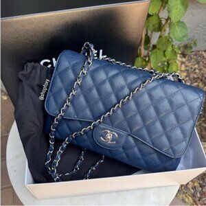 Chanel Jumbo Classic Single Flap Caviar Leather Shoulder Bag